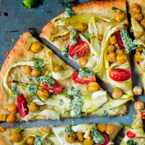 Simple Veggie Pizza + Herbed Green Goddess Dressing - Eat Love Namaste