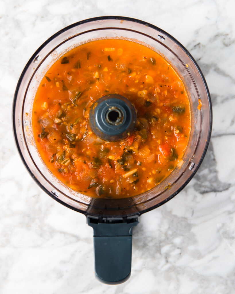 chunky tomato sauce in a blender.
