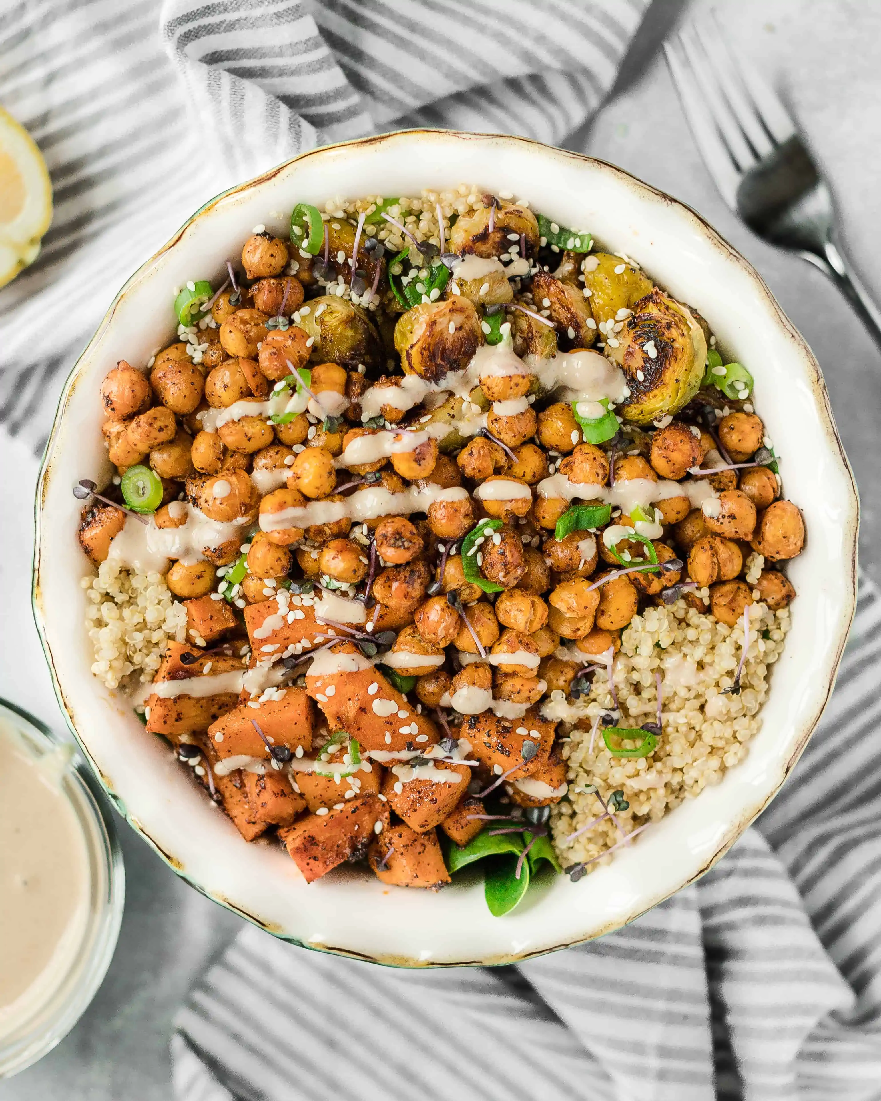 A Simple & Tasty Roasted Vegetable Winter Buddha Bowl with Tahini Dressing