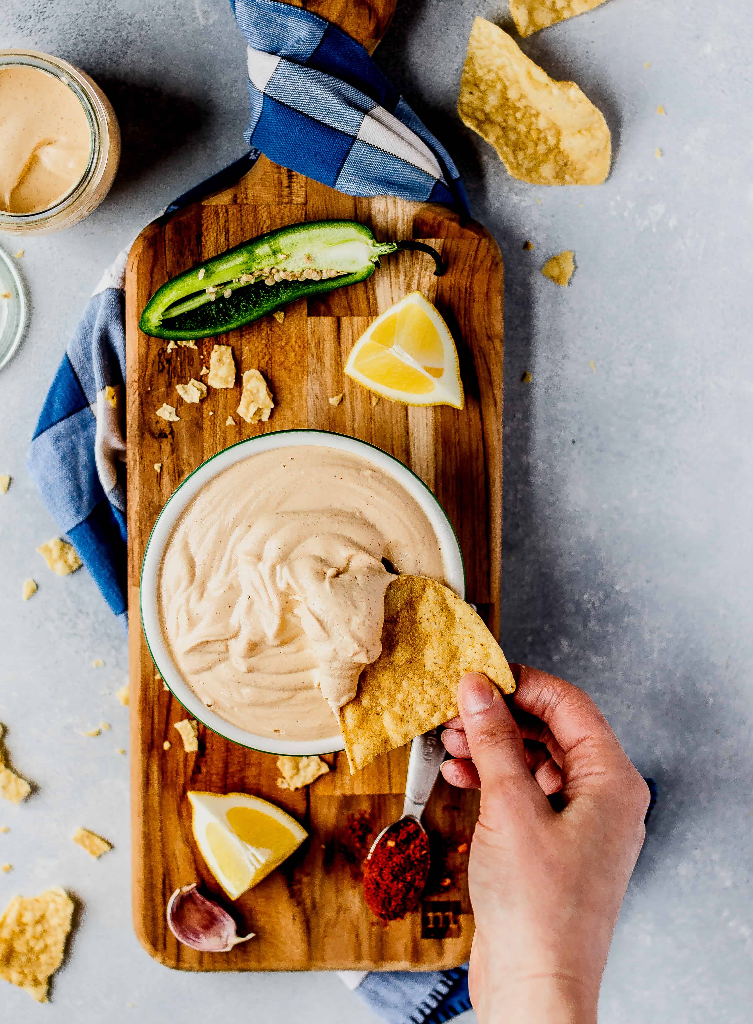 Harissa Cashew Sauce served with chips