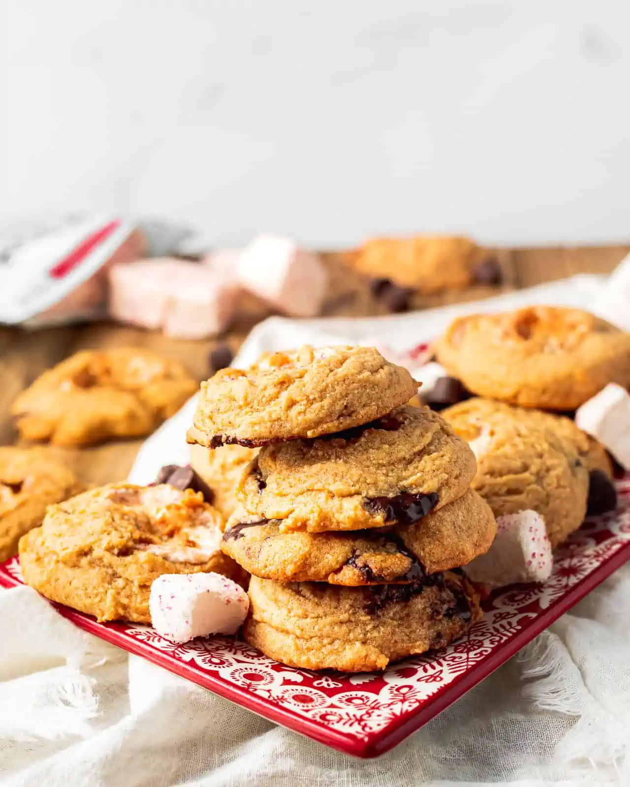 Chocolate Chip Cookies with Candy Cane Marshmallows 