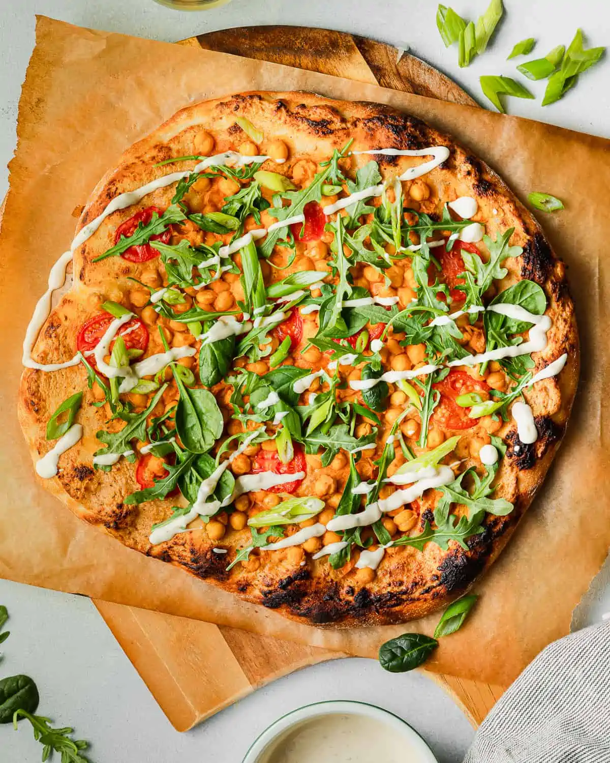 Buffalo Chickpea Pizza with ranch dressing