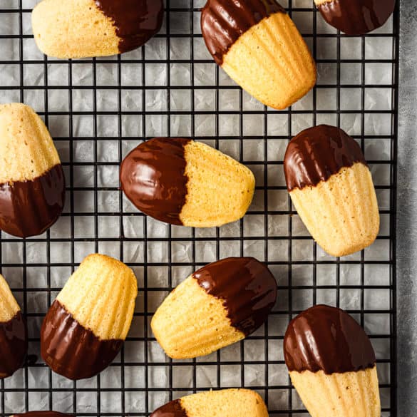 lemon madeleines dipped in chocolate