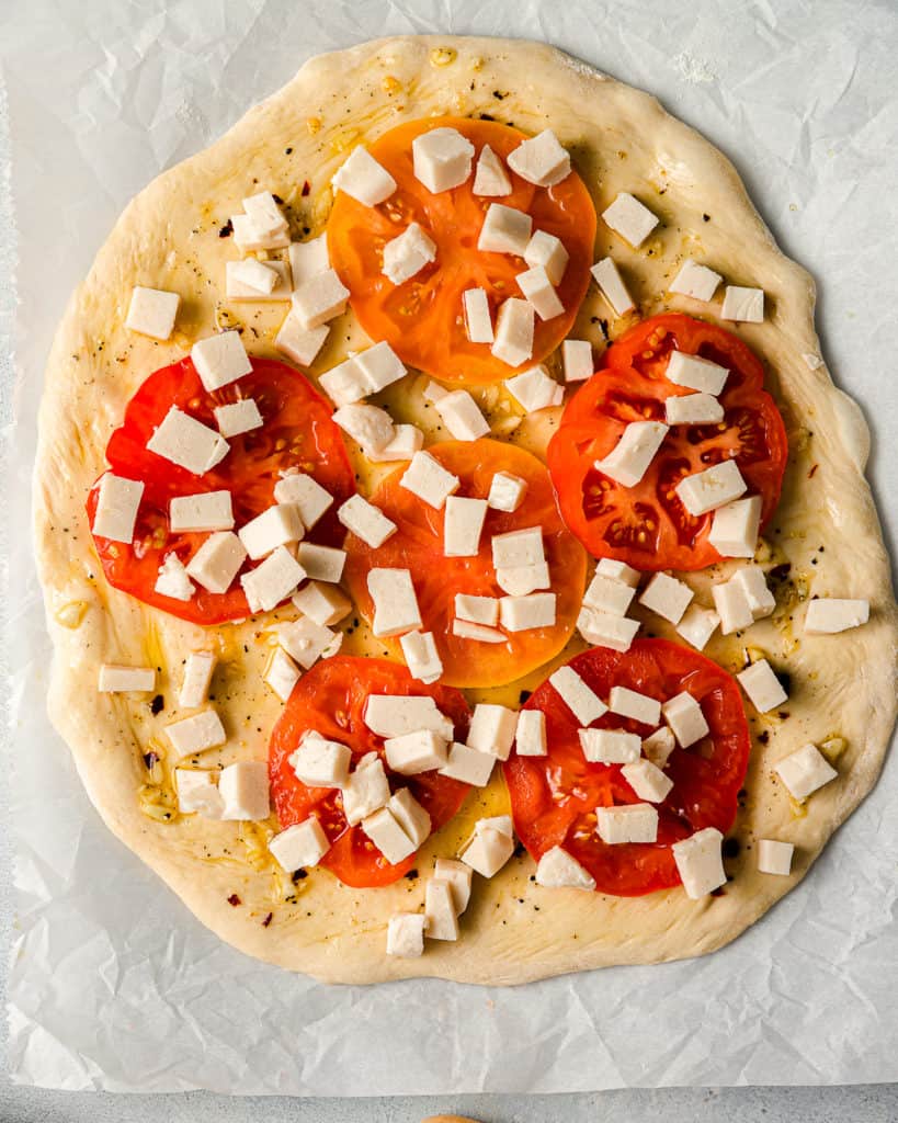 Pizza with vegan mozzarella cheese