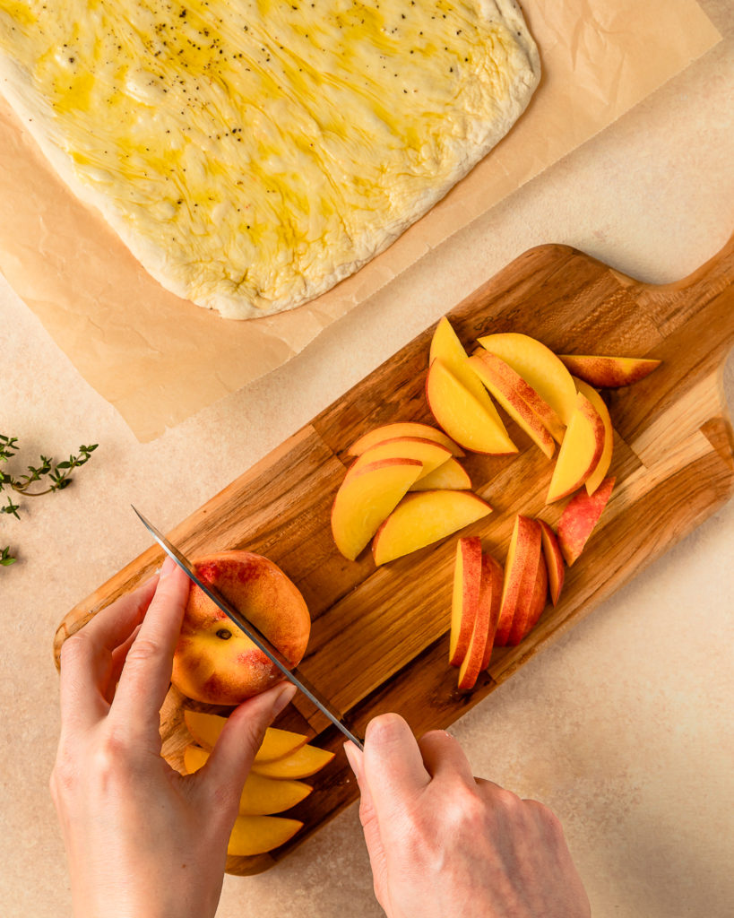 sliced peaches for pizza.