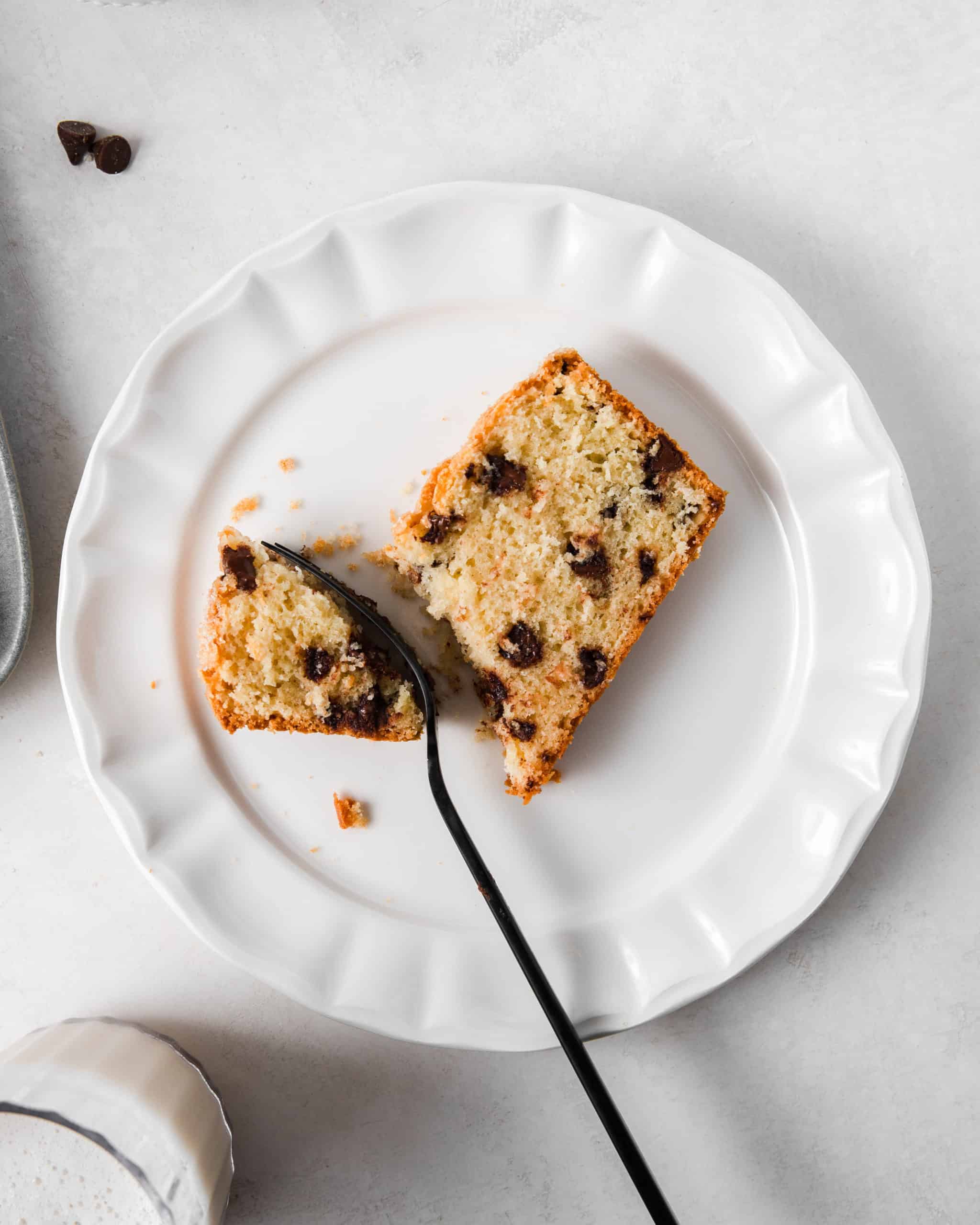 A sliced of Chocolate Chip Loaf Cake