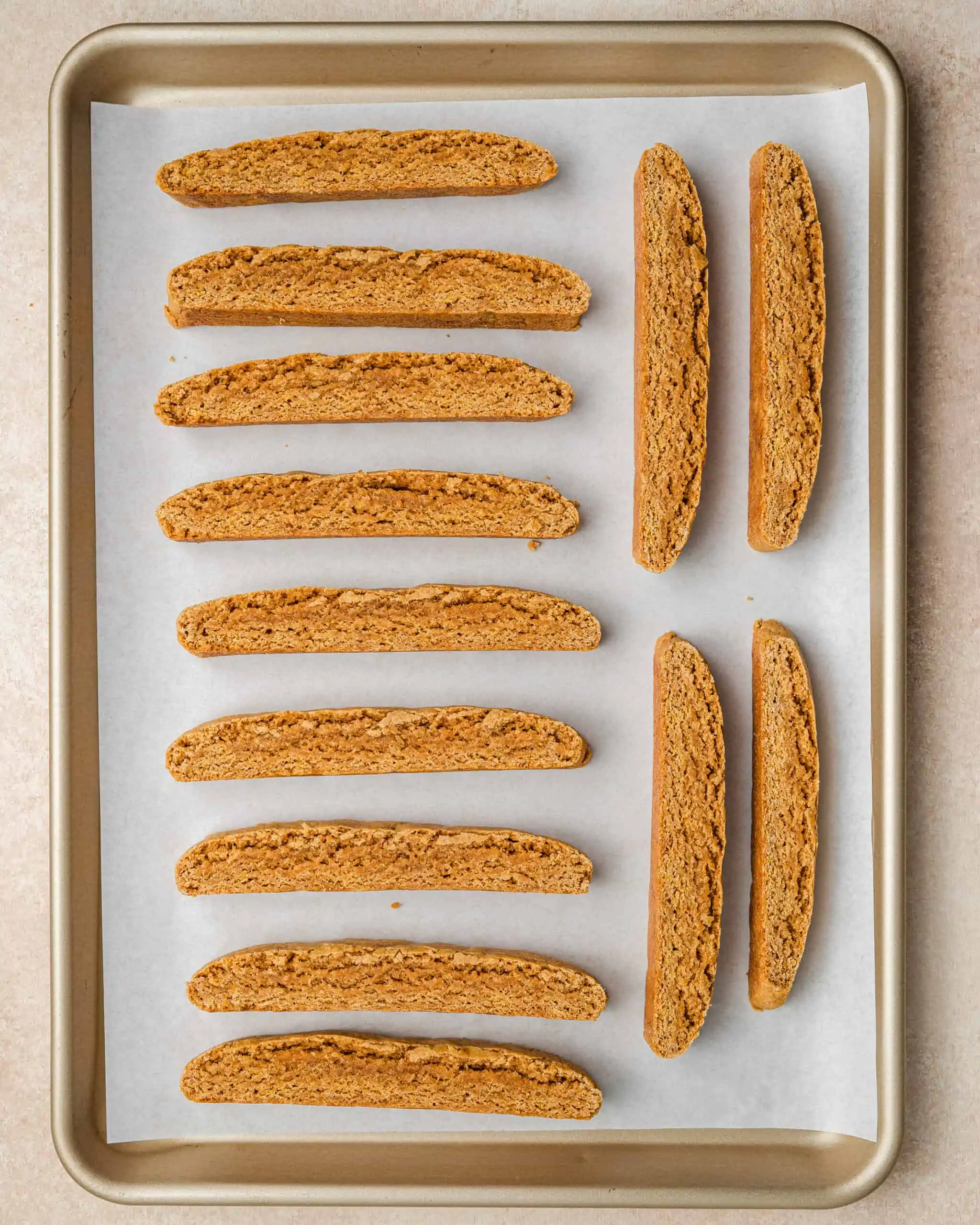 baked biscotti on a baking sheet.