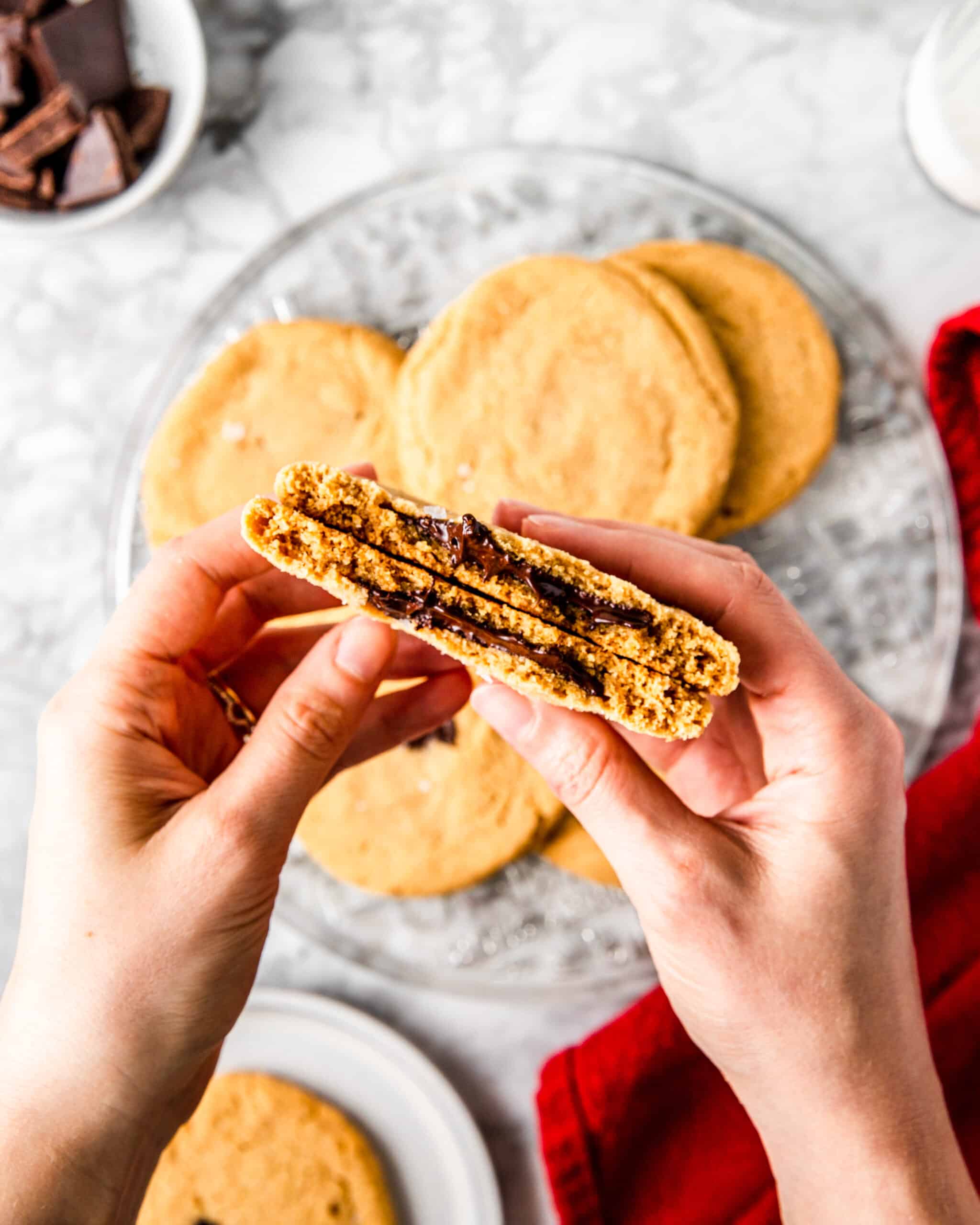 a peanut butter cookie stuffed with chocolate.